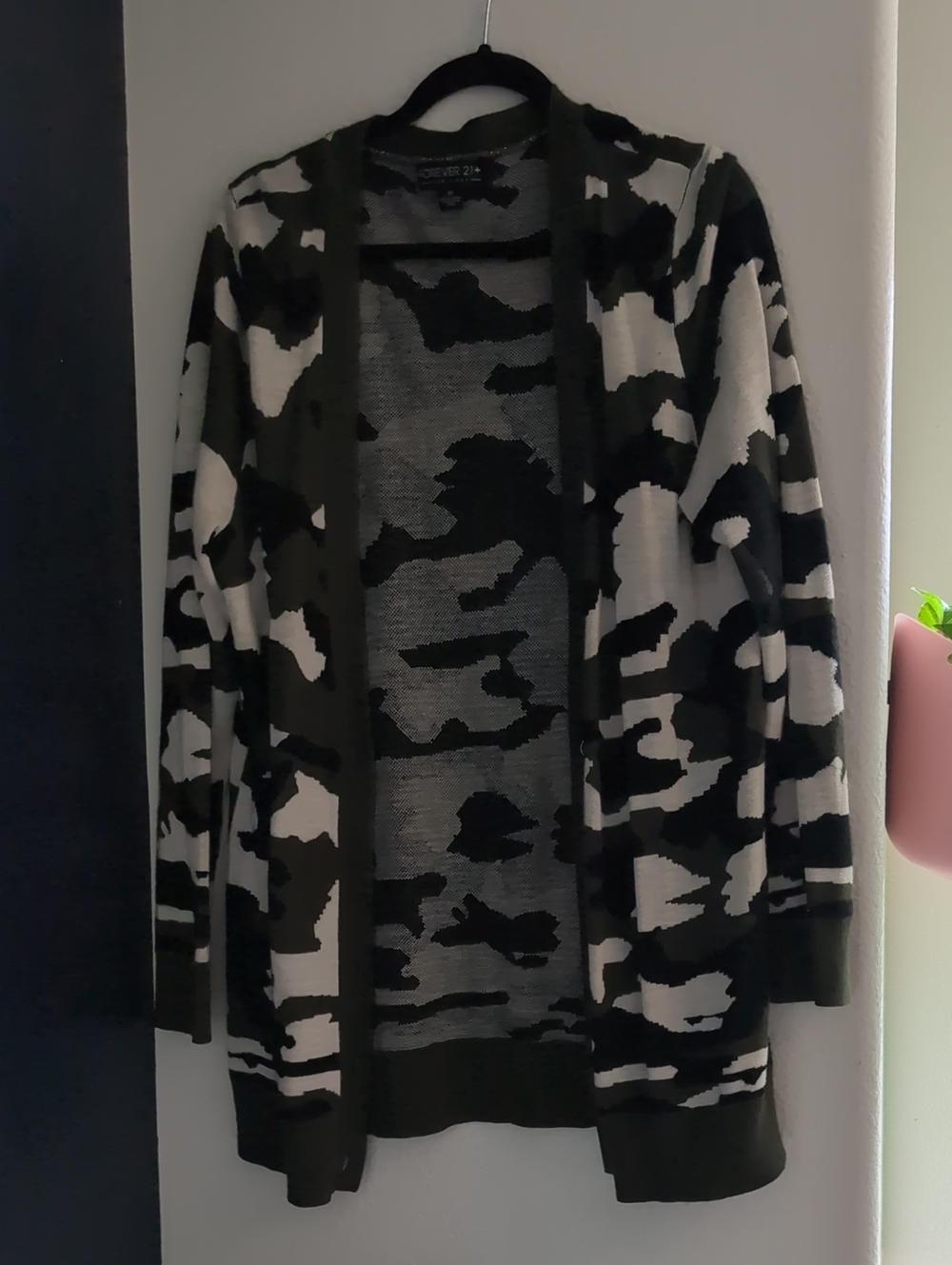 Forever 21 Black and White Camouflage Open Cardigan